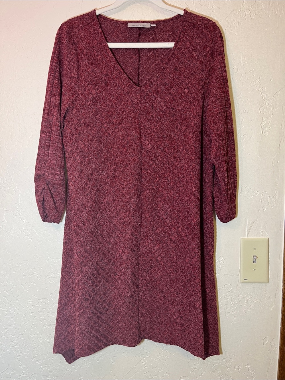 Avenue Burgundy V-Neck Knit Long Sleeve Dress